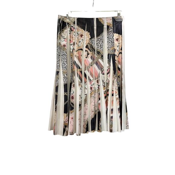 Orly Paris France Ecru Multi Chain Faux Suede Pleated Midi Skirt size 38 - Picture 2 of 6